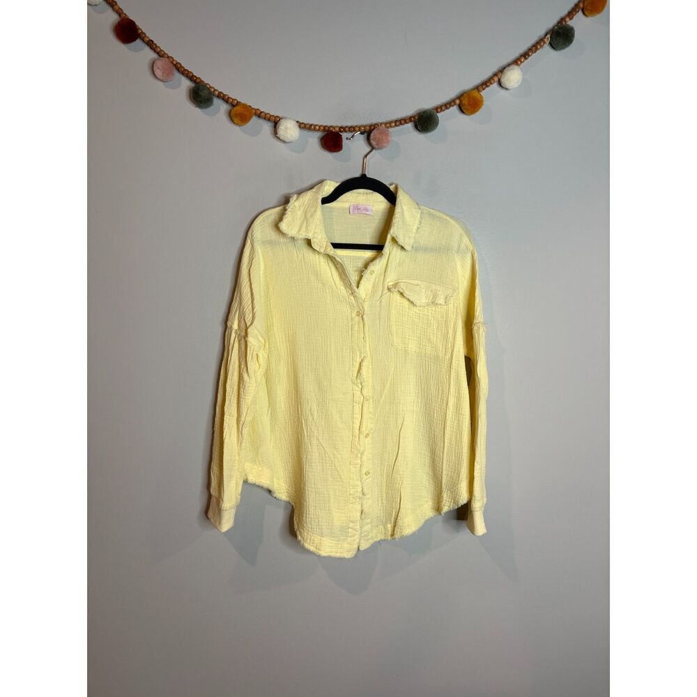 Pink Lily yellow cotton gauze button down top